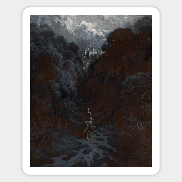 Sir Lancelot Approaching the Castle of Astolat by Gustave Dore Sticker by Classic Art Stall